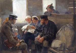 Gruppe af bolsjevikker på et tog af Vladimirov, Ivan Alexeyevich (1869-1947). Olie på træ af Ivan Alexeyevich Vladimirov