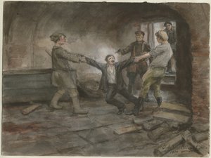 Mand tilbageholdt og henrettet fra serien af akvareller russiske revolution, 1919 af Ivan Alexeyevich Vladimirov