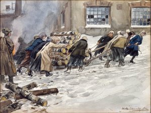 Rekvisition af brænde af Vladimirov, Ivan Alexeyevich (1869-1947). Akvarel, Gouache på papir af Ivan Alexeyevich Vladimirov