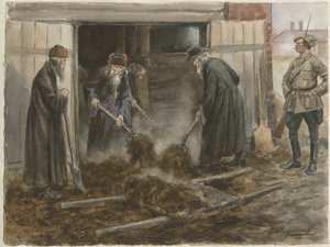 Russiske præster skovler hø: september 1918 fra serien af akvareller russisk revolution, 19 af Ivan Alexeyevich Vladimirov