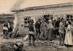 Scene på en kolera barak fra serien af akvareller russiske revolution, ca. 1920 af Ivan Alexeyevich Vladimirov