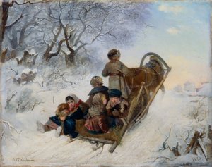 Børn på en hestetrukket slæde, 1870 af Ivan Andreyevich Pelevin