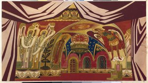 Dekoration til operaen ""Zarens Brud"" af Nicolas (Nikolai) Rimsky Korsakov (Rimsky-Korsakov) (1844-1908). Værk af Ivan Yakovlevich Bilibin (Bilibin) (1876-1942), akvarel og gouache på papir af Ivan Yakovlevich Bilibin