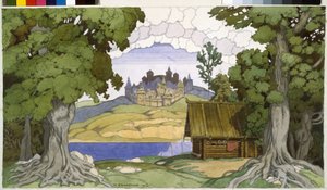 Dekoration til operaen ""Askolds grav"" af Alexei Vertovski (1799-1862). Værk af Ivan Yakovlevich Bilibin (Bilibin) (1876-1942), akvarel på papir af Ivan Yakovlevich Bilibin