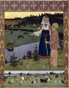 Illustration til den traditionelle fortælling Alyonouchka og Ivanouchka. Værk af Ivan Yakovlevich Bilibin (Bilibin) (1876-1942), litografi af Ivan Yakovlevich Bilibin