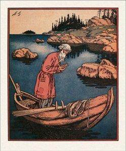 Illustration til eventyret om fiskeren og fisken af Bilibin, Ivan Yakovlevich (1876-1942) af Ivan Yakovlevich Bilibin
