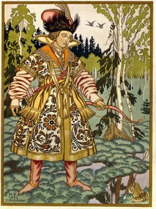 Prins Ivan og frøprinsessen. (Ivan Tsarevich og frøprinsessen). Russisk traditionel fortælling. Værk af Ivan Yakovlevich Bilibin (Bilibin) (1876-1942), akvarel og gouache på papir af Ivan Yakovlevich Bilibin