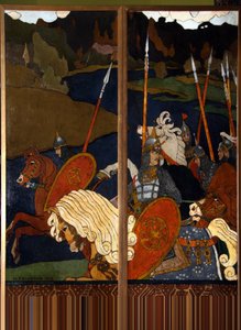 Volga Sviatoslavitch og hans hær. (Ruslands legendariske helt, Vladimir I Sviatoslavitch (958-1015), Prins af Kiev, kendt som Den Store eller Røde Sol). Maleri af Ivan Yakovlevich Bilibin (Bilibin) (1876-1942), olie på lærred af Ivan Yakovlevich Bilibin