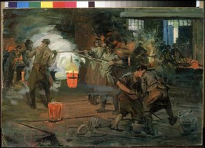""Arbejdere i et støberiværksted"" Maleri af Ivan Georgievich Drozdov (1880-1939) 1923 Statens Russiske Museum Sankt Petersborg af Ivan Georgievich Drozdov