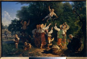 Plukker kirsebær i en ejers frugthave i Ukraine. Maleri af Ivan Ivanovich Sokolov (1823-1918), olie på lærred af Ivan Ivanovich Sokolov