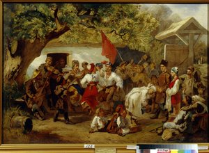 Bryllupsmåltidet. (Bryllupsfesten). Maleri af Ivan Ivanovich Sokolov (1823-1918), olie på lærred af Ivan Ivanovich Sokolov