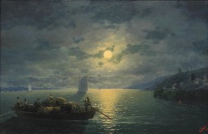 Krydser Dnepr-floden ved måneskin nat, 1897 af Ivan Konstantinovich Aivazovsky