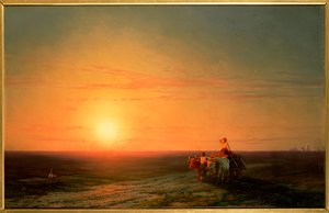 Bønder vender tilbage fra markerne ved solnedgang, 1800-tallet af Ivan Konstantinovich Aivazovsky