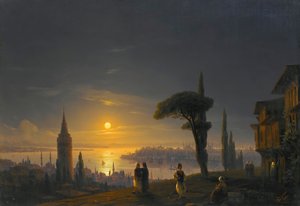 Galata-tårnet ved måneskin, 1845.