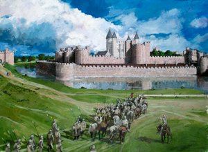Rekonstrueret billede af Tower of London, der viser kong Edward I