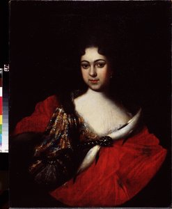 Portræt af kejserinde Praskovia Ivanovna (1694-1731), niece af Pierre I Le Grand (1672-1725) og datter af Ivan V (1666-1696). (Portræt af Tzarevna Praskovya Ivanovna, niece af Peter den Store). Peinture af Ivan Nikitich Nikitin (Nikitine) (vers 1680-apr.