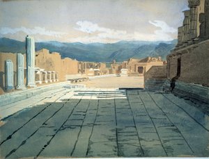 Pompeji (Italien) (Pompeji). Udsigt over forummet af romerske ruiner i Napoli-bugten foran Vesuv. Værk af Ivan Nikolayevich Kramskoi (1837-1887), akvarel på papir af Ivan Nikolaevich Kramskoy