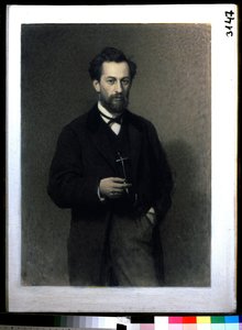 Portræt af kunstneren Mikhail Konstantinovich Klodt baron von Jurgensburg (Michail Clodt, Michael Konstantinow Clodt) (1832-1902) (Portræt af kunstneren M.K.Clodt). Maleri af Ivan Nikolayevich Kramskoi (1837-1887), olie på lærred af Ivan Nikolaevich Kramskoy