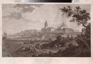 Le monastere Konevsky de la Nativite de la Vierge a Konevets (Konevsky-klosteret for Jomfruens fødsel i Konevets) - Oeuvre de Ivan Vasilievich Chessky (Cheskoy) (1782-1848), dybtryk af Ivan Vasilievich Chessky