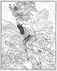 Flight of Chernomor og Ruslan. Illustration til digtet Ruslan og Lyudmila af A. Pushkin, 1918 af Ivan Yakovlevich Bilibin