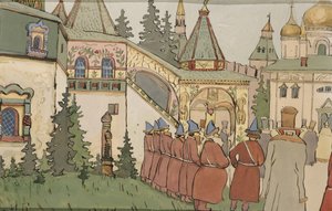 Illustration til eventyret Falken Finists fjer, begyndelsen af 1900-tallet af Ivan Yakovlevich Bilibin