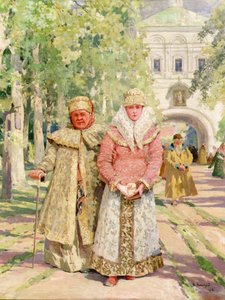 Mor og datter vender tilbage fra kirken af Ivanovich Vasili Navazov