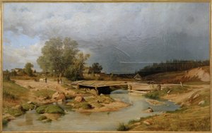 Landskab med træbro af Ivan Ivanovich Shishkin