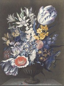 Urne med blomster på et marmorbord af J.A. Simson