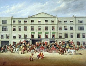 Skiftende heste uden for Plough Inn, Cheltenham, 1870 af J.C. Maggs