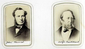 Portrætter af Sir John Tenniel (1820-1914) og George Cruikshank (1792-1878) ca. 1860 (albummetryk) af J.C. Watkins