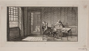 Det indre af en stue, hvor Bonnet dikterer til sin sekretær af J.F. Clemens