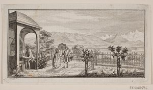 En haveterasse i Genthod med et spadserende par af J.F. Clemens