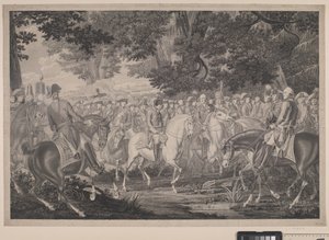 Frederik d. Store rider hjem efter en revy ved Potsdam af J.F. Clemens