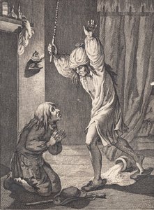 Per Degn falder i rædsel på knæ for fogeden af J.F. Clemens