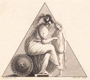 Vignet der fremstiller Pallas Athene der giver en ung mand livet af J.F. Clemens