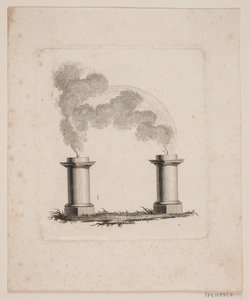 Vignet der fremstiller to altre hvorfra røg hæver og forener sig af J.F. Clemens