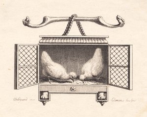 Vignet fremstillende to høns, der pikker korn op af J.F. Clemens