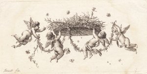 Vignet med slyngede blade og bånd af J.F. Clemens