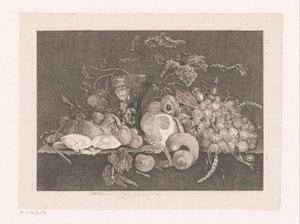 Stilleben med frugter og østers Galerie des peintres flamands, hollandais et allemands de Le Brun (serietitel) af J.L.L.C. Zentner