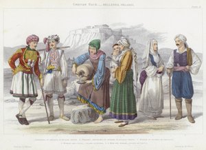 Grecian Race, Hellenes, Pelasgi (farvet gravering)
