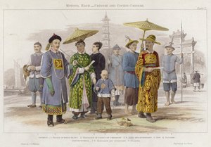 Mongolsk race, kinesisk og cochin-kinesisk (farvet gravering)