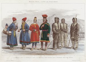 Mongol Race, Lapps og Esquimaux (farvet gravering)