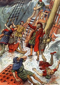 Vasco de Gama her under en storm ved Kap det Gode Håb i Sydafrika af J.L Beuzon (fl.1880-1940)