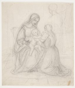 Siddende madonna med barn og knælende kvinde af J.L. Lund