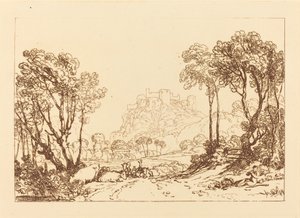The Castle Above the Meadows, udgivet 1808. af Joseph Mallord William Turner