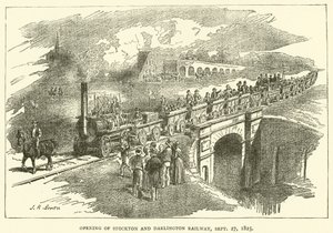 Åbning af Stockton og Darlington Railway, 27. september 1825 (gravering) af J.R. Brown