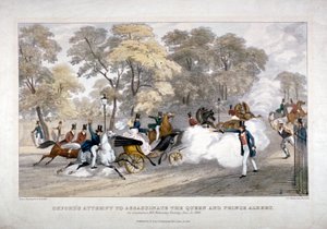 Attentatforsøg mod dronning Victoria, Constitution Hill, Westminster, London, 1840 af JR Jobbins