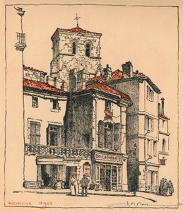 Place du Murier, med tårnet af kirken St Andre, i Angouleme, Frankrig, 1924 af JR Rowe