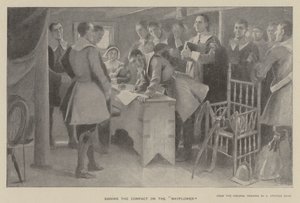 Signering af kompakten på "Mayflower" (litho)