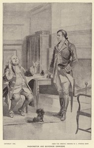 Washington og guvernør Dinwiddie (litho) af J. (after) Steeple Davis